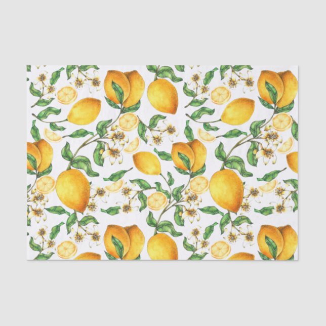 Papier Mousseline Fleurs de citrons et de citrons jaunes Belles (Recto)