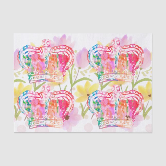 Papier Mousseline Fleurs de couronne roses aquarelle pastel découpag (Recto)