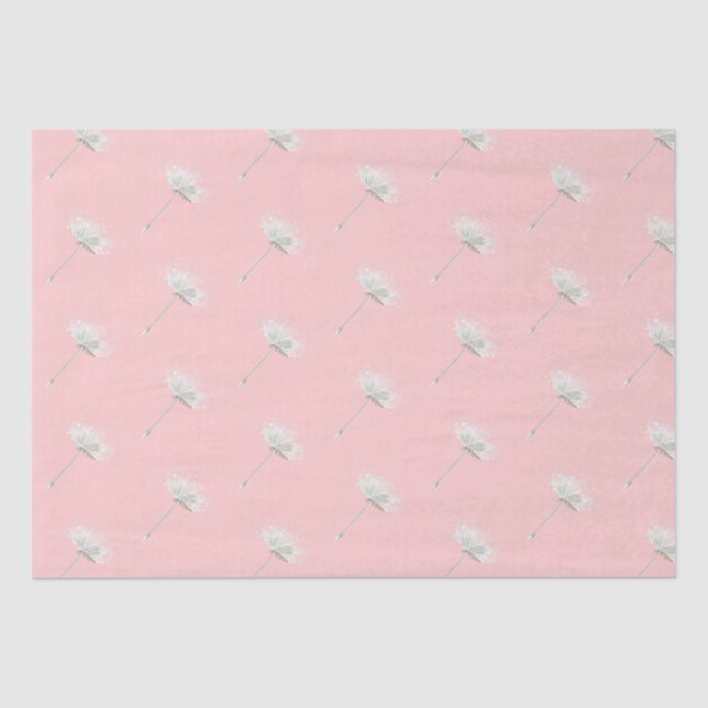 Papier Mousseline Fleurs de Dandelion blanc rose chic (Recto)