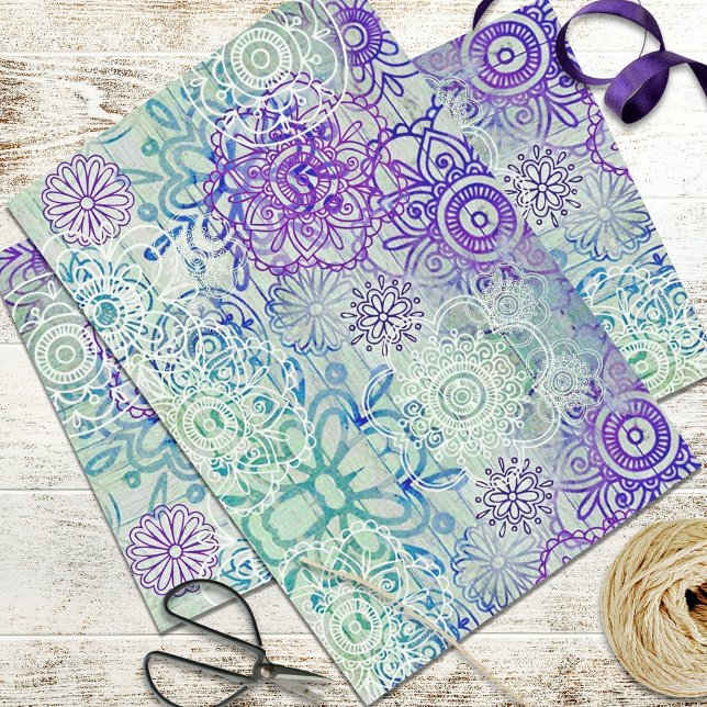 Papier Mousseline Fleurs De Doodle Cute Sur Un Bois Rustique (Créateur téléchargé)