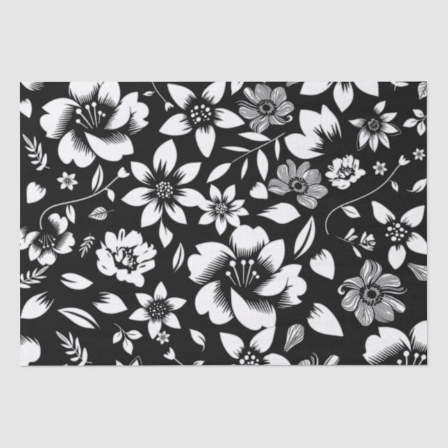 Papier Mousseline Fleurs de feuilles modernes noir blanc qui souffle (Recto)