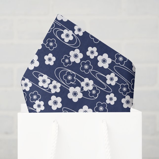 Papier Mousseline Fleurs de fleurs de cerisier de Sakura bleu japona (Sac cadeau)