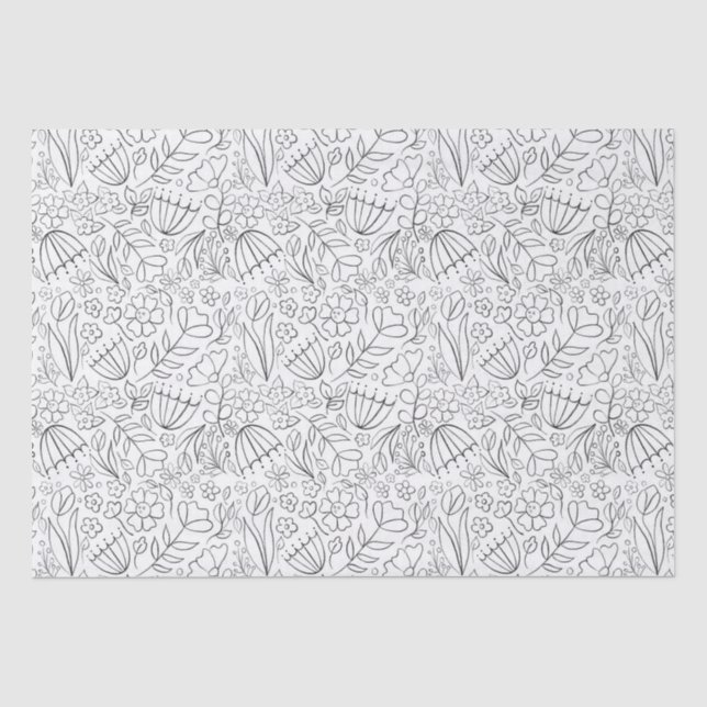 Papier Mousseline Fleurs de gribouillis à la main noire (Recto)