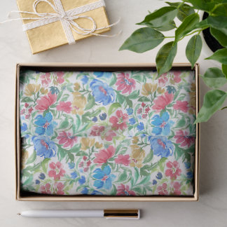 Papier Mousseline Fleurs de jardin à l'aquarelle bleu rose