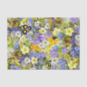Papier Mousseline Fleurs de jardin de campagne violet et jaune