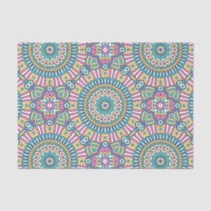 Papier Mousseline Fleurs de kaléidoscope rose jaune et vert