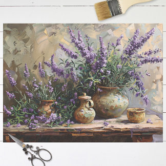 Papier Mousseline Fleurs de lavande dans les pots d'argile Découpage