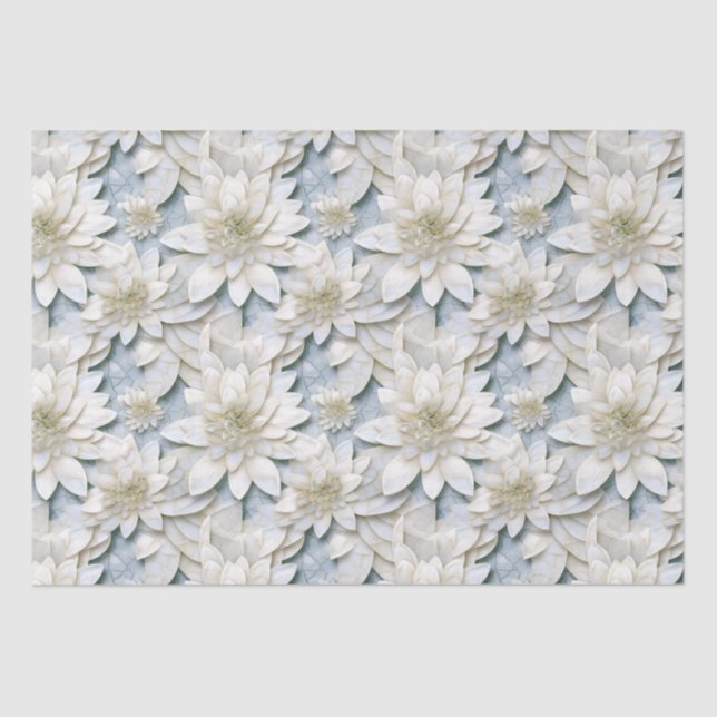 Papier Mousseline Fleurs de Lotus Bleues Blances (Recto)