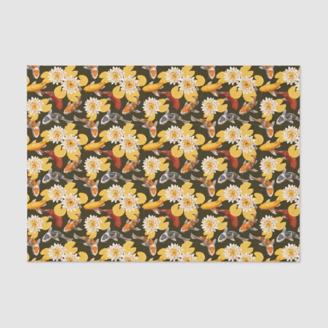 Papier Mousseline Fleurs De Lotus Jaunes Avec Poisson Loi (Recto)