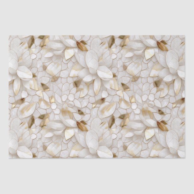 Papier Mousseline Fleurs de Lotus Or Blanc (Recto)