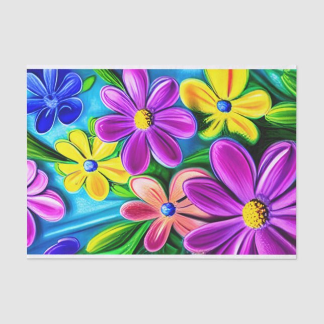 Papier Mousseline Fleurs de marguerite colorées (Recto)