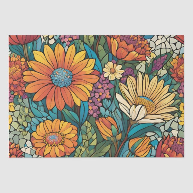 Papier Mousseline Fleurs de mosaïque couleur brillantes (Recto)
