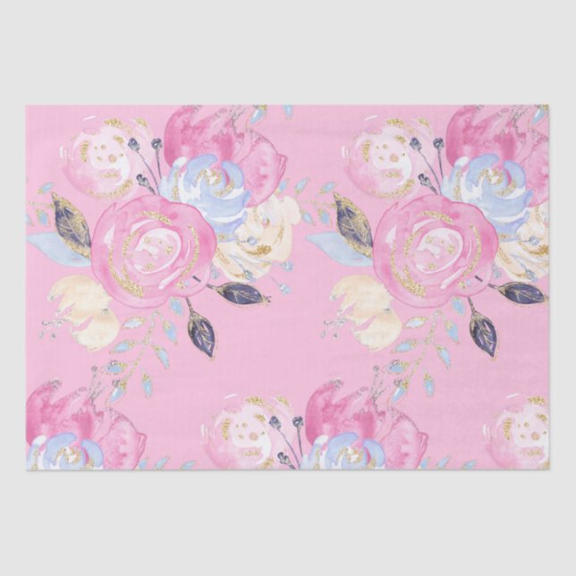 Papier Mousseline Fleurs de Parties scintillant d'or Pastel (Recto)