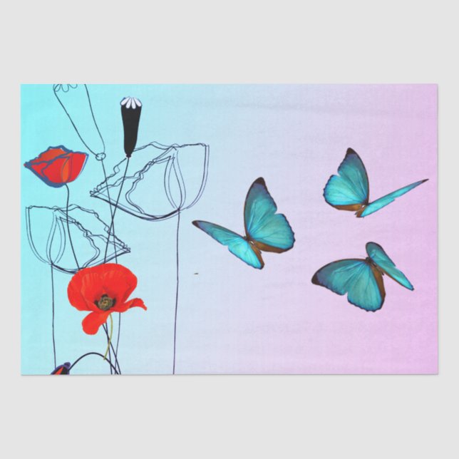 Papier Mousseline Fleurs de pavot et déroupage papillon  (Recto)
