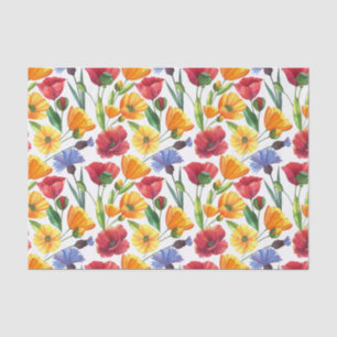 Papier Mousseline Fleurs de pavot rouge et jaune élégantes, Fleurs d