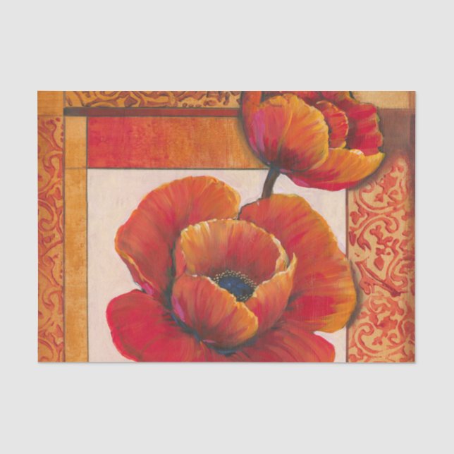 Papier Mousseline Fleurs de pavot sur Tan et Arrière - plan orange (Recto)