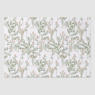 Papier Mousseline Fleurs de pêche et vert doux papier de tissus