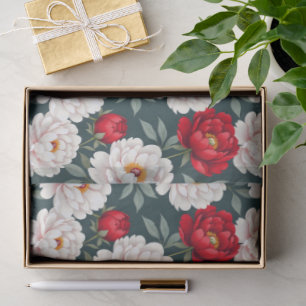 Papier Mousseline Fleurs de pivoine rouges et blanches 