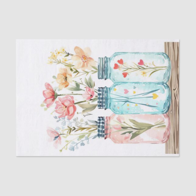 Papier Mousseline Fleurs de printemps dans les jarres de Mason Décou (Recto)