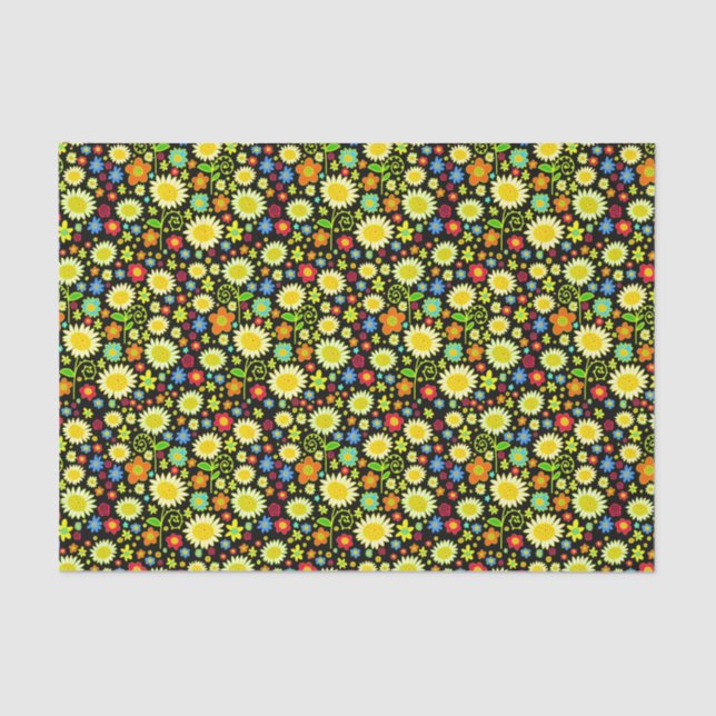 Papier Mousseline Fleurs de printemps - Noir (Recto)