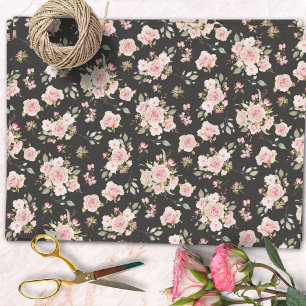 Papier Mousseline Fleurs de rose rose aquarelle motif floral