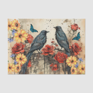 Papier Mousseline Fleurs de soleil d'inspiration vintage Roses rouge