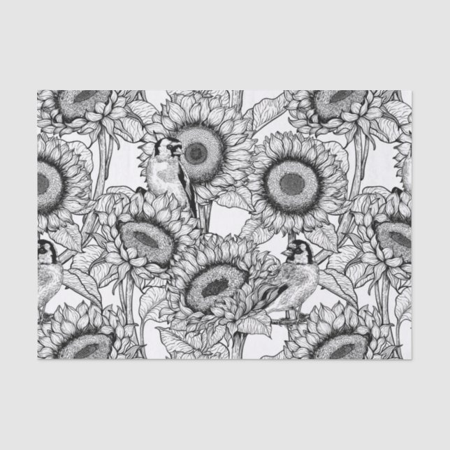 Papier Mousseline Fleurs de soleil et ailerons en noir et blanc (Recto)