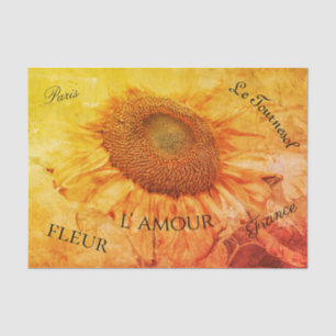 Papier Mousseline Fleurs de soleil géantes Grunge jaune Script Vinta