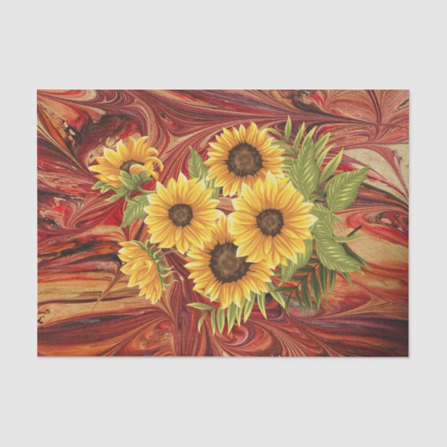 Papier Mousseline Fleurs de soleil jaunes sur le Tissu de décantatio (Recto)