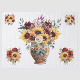 Papier Mousseline Fleurs de soleil rustiques et fleurs bordeaux Déco