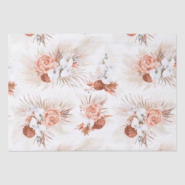 Papier Mousseline Fleurs de terre cuite Herbe de Pampas Bohème tropi (Recto)