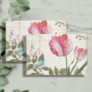 Papier Mousseline Fleurs de tulipes françaises Ephémère d'oiseaux bl