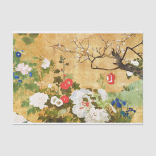 Papier Mousseline Fleurs des quatre saisons, Saito Ippo, Art asiatiq