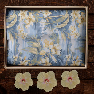 Papier Mousseline Fleurs d'Hibiscus Jaune Tropical Hawaïen sur Fond 