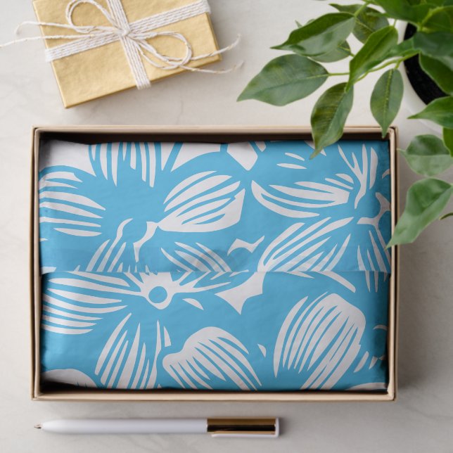 Papier Mousseline Fleurs d'Hydrangée bleu paradisiaque (Cadeau)