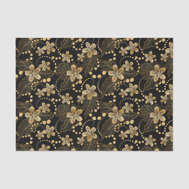Papier Mousseline Fleurs d'or Perles et Feuilles sur la Découpage no (Recto)