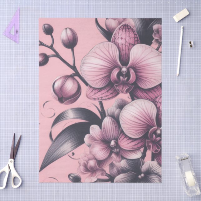 Papier Mousseline Fleurs d'orchidées Pink violet Whimsical Decoupage (Artisanat)