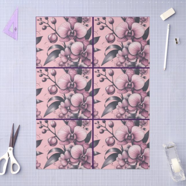 Papier Mousseline Fleurs d'orchidées Pink violet Whimsical Decoupage (Artisanat)
