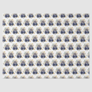 Papier Mousseline Fleurs élégantes bleu marine et or