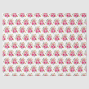 Papier Mousseline Fleurs élégantes rose chaud et or