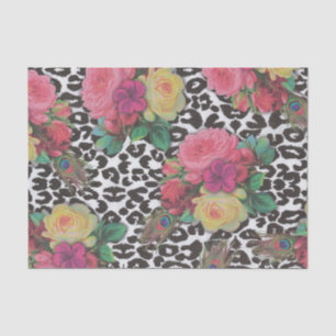 Papier Mousseline Fleurs élégantes vintages cheetah paon fleurs flor