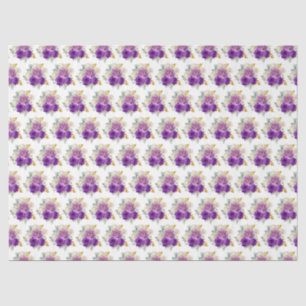 Papier Mousseline Fleurs élégantes violet foncé et or