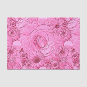 Papier Mousseline Fleurs Embossées - Enveloppement en Tissu Rose