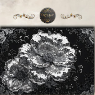 Papier Mousseline Fleurs en noir et blanc, découpage en style damass