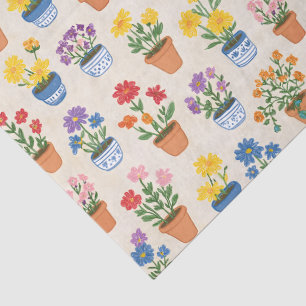 Papier Mousseline Fleurs en pot fantaisistes Illustration botanique
