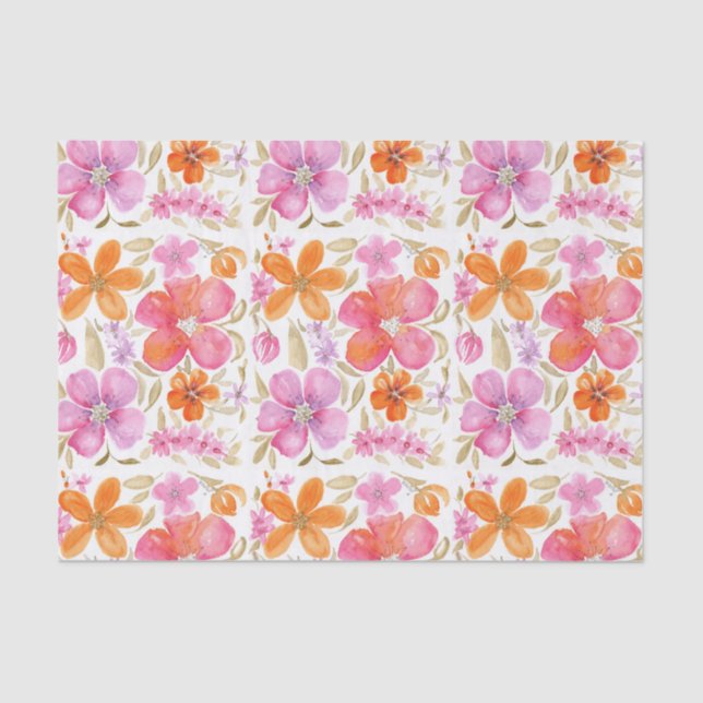 Papier Mousseline Fleurs en rose orange violet (Recto)