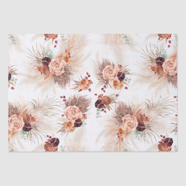 Papier Mousseline Fleurs en terre cuite Pampas Grass Tropical Bohème (Recto)