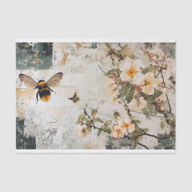 Papier Mousseline Fleurs et abeilles (Recto)