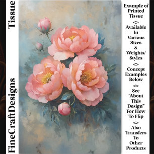 Papier Mousseline Fleurs et boutons de pivoine rose corail doux CR2