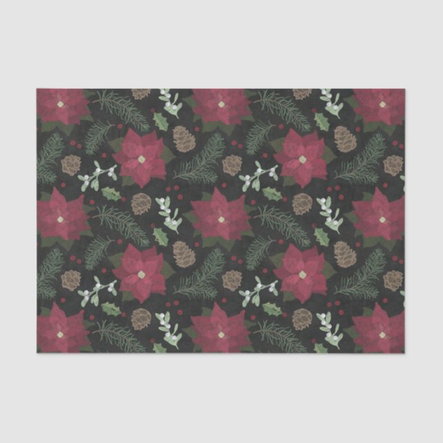 Papier Mousseline Fleurs et feuillage d'hiver de tableau de Noël (Recto)